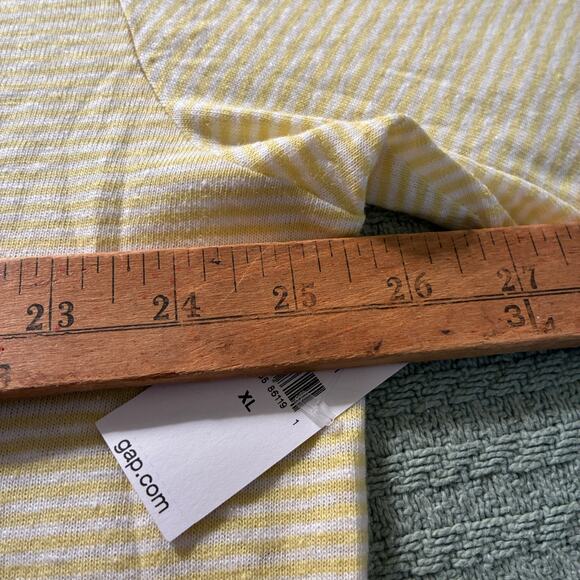 GAP Tee T-Shirt Men's XL Relaxed 56% Linen Blend Yellow White Stripes - Picture 4 of 5